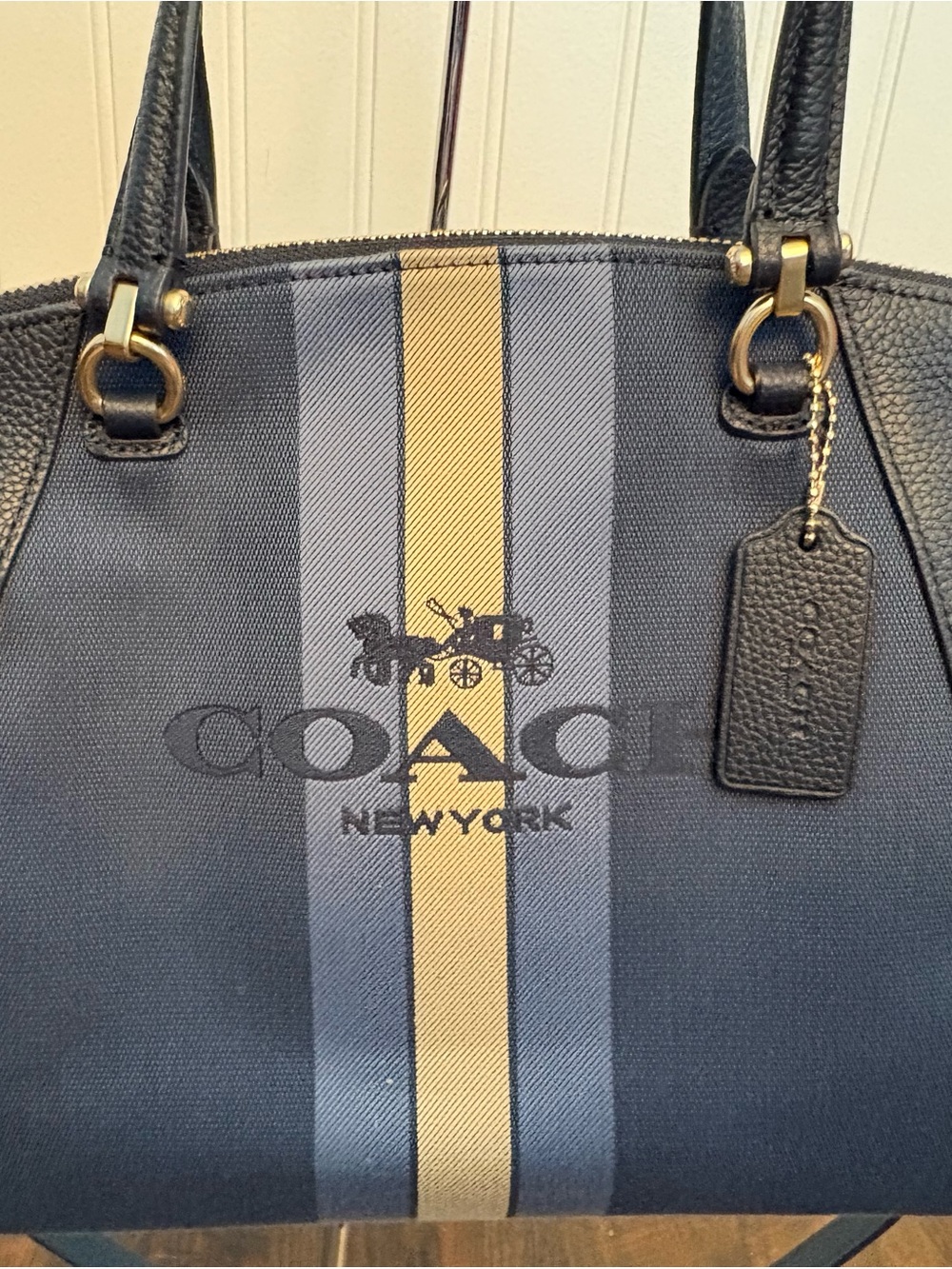 Coach Navy Varsity Stripe Satchel Crossbody – Style F57842 - Picture 3 of 8